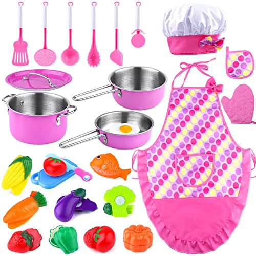 GiftInTheBox Accesorio de cocina infantil, juguete de cocina infantil, juego de cocina para niños con macetas, cacerolas, aprendizaje de juguetes para niños y niñas