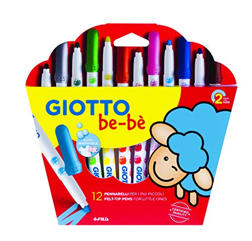 Giotto be-bè 466700 - Estuche 12 rotuladores súper lavables, punta bloqueada que no se hunde (tapón ventilado y capuchón posterior de seguridad)