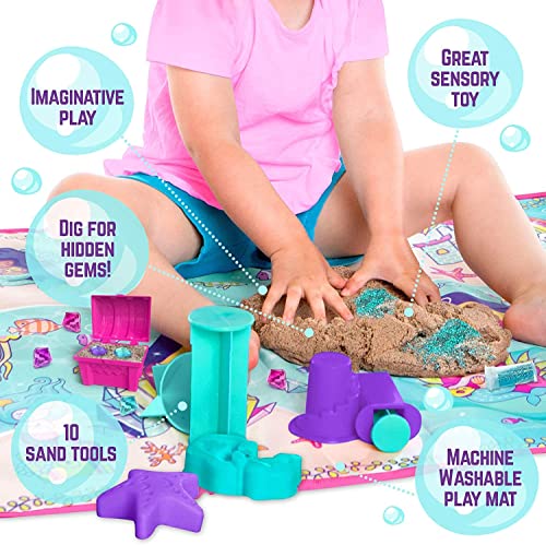 GirlZone Regalos para Niñas Kit de Arena Mágica de Sirena para Jugar- Play Sand Kit Arena Cinética infantil Regalo de Cumpleaños Set de Sirena de Arena Incluye Alfombrilla y Pegatinas de Sirena