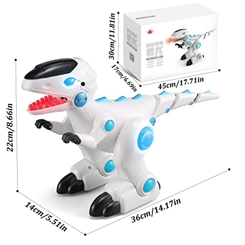 GKZJ Juguete de Dinosaurio a Control Remoto, Robots de Baile Inteligentes e interactivos programables para niños, Juguete RC con Ojos LED de Sonido,White