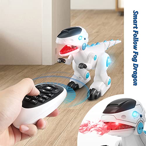 GKZJ Juguete de Dinosaurio a Control Remoto, Robots de Baile Inteligentes e interactivos programables para niños, Juguete RC con Ojos LED de Sonido,White