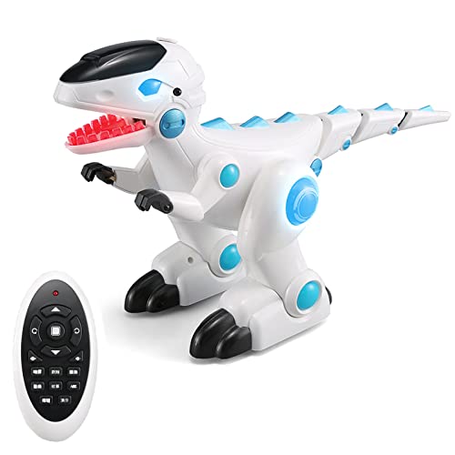 GKZJ Juguete de Dinosaurio a Control Remoto, Robots de Baile Inteligentes e interactivos programables para niños, Juguete RC con Ojos LED de Sonido,White