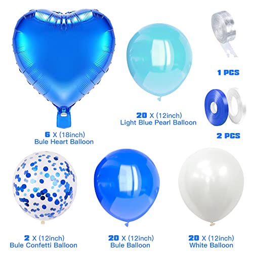 Globos Azules Kit, 12" Azules Blancos Helio Látex Globos y Azules Globos de Confeti, Biodegradable Fabricado Globos para Niña cumpleaños, Bodas, Bautizos, Reuniones