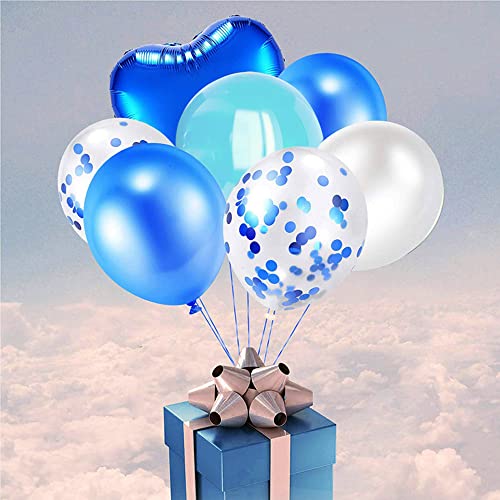 Globos Azules Kit, 12" Azules Blancos Helio Látex Globos y Azules Globos de Confeti, Biodegradable Fabricado Globos para Niña cumpleaños, Bodas, Bautizos, Reuniones