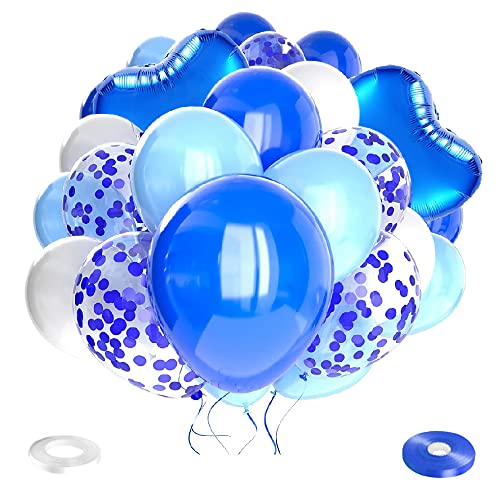 Globos Azules Kit, 12" Azules Blancos Helio Látex Globos y Azules Globos de Confeti, Biodegradable Fabricado Globos para Niña cumpleaños, Bodas, Bautizos, Reuniones