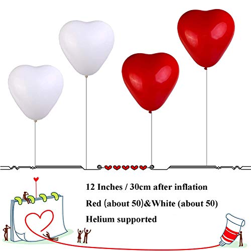 Globos Corazon, 100 Piezas Globos Boda, Globos Corazon Rojo Helio, Globo Corazon Blanco,Globos de Fiesta para Boda, Cumpleaños, Baby Shower,de Ceremonia Decoracion (Rojo blanco)