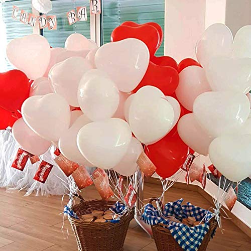 Globos Corazon, 100 Piezas Globos Boda, Globos Corazon Rojo Helio, Globo Corazon Blanco,Globos de Fiesta para Boda, Cumpleaños, Baby Shower,de Ceremonia Decoracion (Rojo blanco)