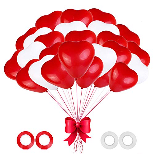 Globos Corazon, 100 Piezas Globos Boda, Globos Corazon Rojo Helio, Globo Corazon Blanco,Globos de Fiesta para Boda, Cumpleaños, Baby Shower,de Ceremonia Decoracion (Rojo blanco)