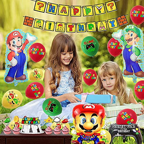 Globos Cumpleaños Super Mario Globos Pancarta Feliz Cumpleaños Super Mario Bros Decoración para Tarta de Cumpleaños de Super Mario