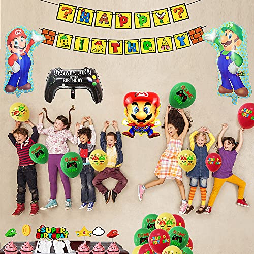 Globos Cumpleaños Super Mario Globos Pancarta Feliz Cumpleaños Super Mario Bros Decoración para Tarta de Cumpleaños de Super Mario