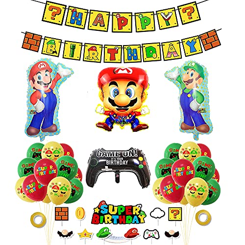 Globos Cumpleaños Super Mario Globos Pancarta Feliz Cumpleaños Super Mario Bros Decoración para Tarta de Cumpleaños de Super Mario