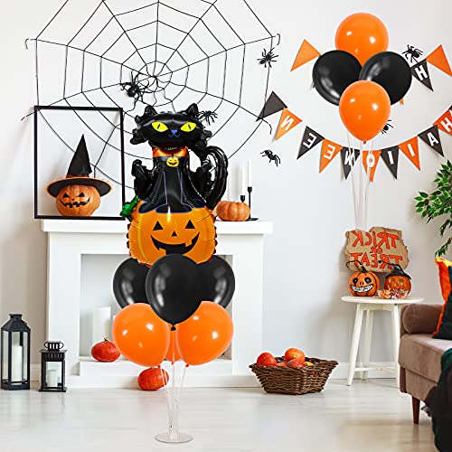 Globos de Halloween, 10 unidades, color naranja y negro, globos de látex con 1 pieza de mini calabaza y gato, globos divertidos para fiestas de cumpleaños infantiles, Halloween, decoración