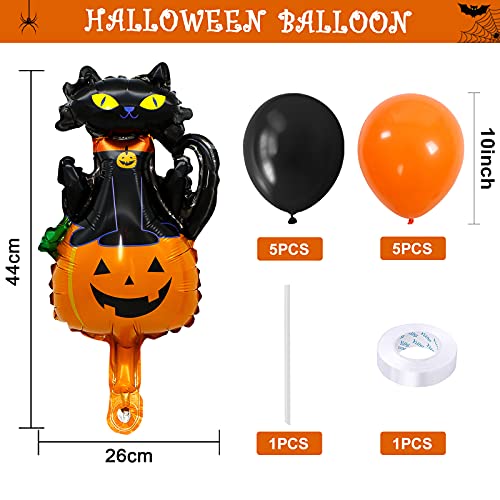 Globos de Halloween, 10 unidades, color naranja y negro, globos de látex con 1 pieza de mini calabaza y gato, globos divertidos para fiestas de cumpleaños infantiles, Halloween, decoración