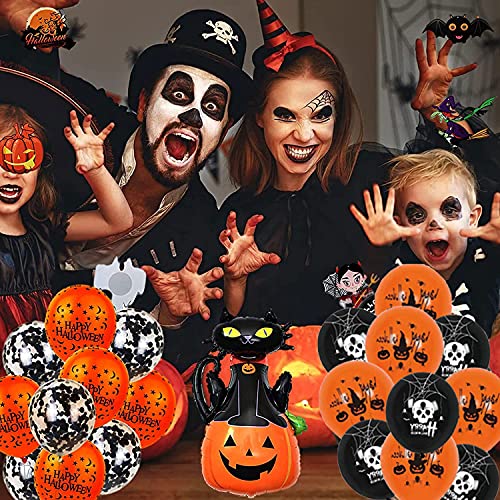 Globos de Halloween, 38 decoraciones para fiestas de Halloween, que incluyen pancartas de Halloween, globos de calabaza naranja negros, pancartas de Feliz Halloween y decoraciones en espiral