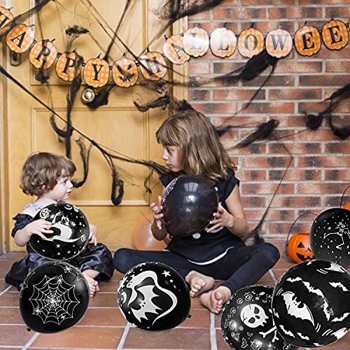 Globos de Halloween,Decoración de Fiesta de Halloween,Globos de Calabaza Globos De Látex De Halloween,60 PCS 6 Patrones de Para Halloween Bar Suministros De Decoración Del Hogar (Negro)