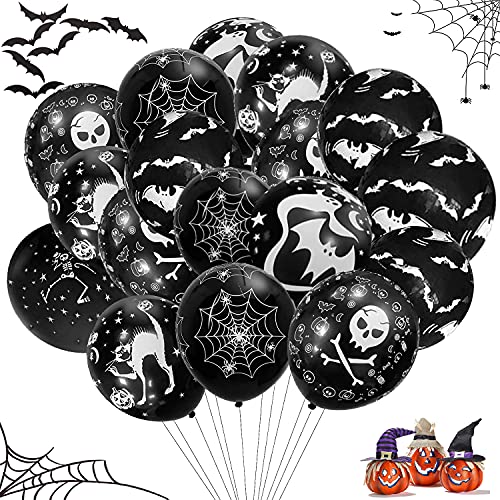 Globos de Halloween,Decoración de Fiesta de Halloween,Globos de Calabaza Globos De Látex De Halloween,60 PCS 6 Patrones de Para Halloween Bar Suministros De Decoración Del Hogar (Negro)