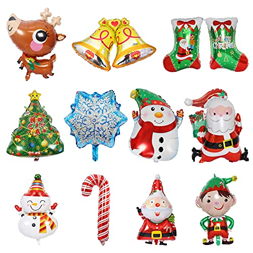 Globos de Navidad,12PCS Globos Helio de Papel de Aluminio Decoracion Interior Exterior Patrón Para Fiesta De Navidad Y Cumpleaños