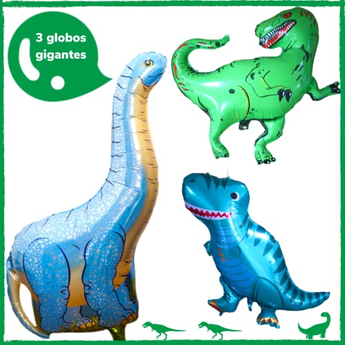 Globos dinosaurios grandes para cumpleaños de niños y niñas. Decoracion dinosaurios cumpleaños. 3 globos dinosaurios gigantes y 3 medianos para fiesta infantil