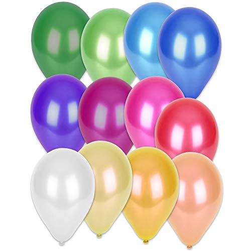 Globos Festival 100 Globos de látex Colores Metalizados Surtidos 8" 20CM Biodegradable Fabricado en España Globos Metalizados para Fiestas, Comuniones, Cumpleaños, Eventos