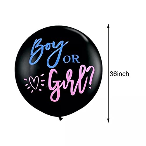 Globos género Reveal XXL negros de 36 pulgadas, 90 cm, para bebé niño o niña, de látex con confeti rosa y azul, aguja y cinta, decoración para fiestas de bebé