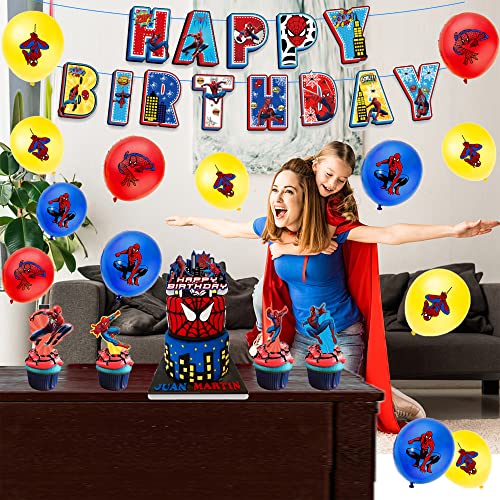 Globos Spider Man Favor de Fiesta Temática Spiderman Globos Pancarta de Feliz Cumpleaños Adorno para Pastel para Niños Decoraciones de Cumpleaños Spiderman