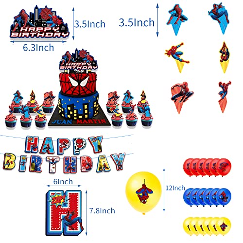 Globos Spider Man Favor de Fiesta Temática Spiderman Globos Pancarta de Feliz Cumpleaños Adorno para Pastel para Niños Decoraciones de Cumpleaños Spiderman