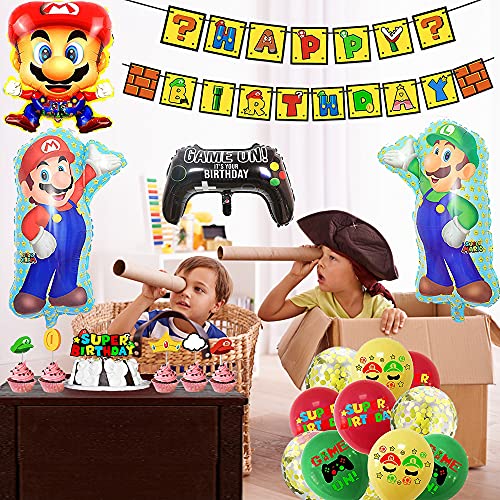 Globos Super Mario Bros Cumpleaños Globos Adorno de Torta Super Mario Decoración Fiesta de Cumpleaños Super Mario Pancarta Cumpleaños Super Mario