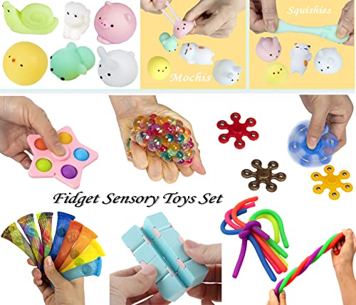 Gmajtars Fidget Sensory Toys Pack, Push Bubble Fillet Fifget Figet Figettoy Toy Box Kit Set de Juguetes Antiestrés Sensorial Mochis Pelotas Autismo Stress Anxiety Relief Niños Adultos Regalos