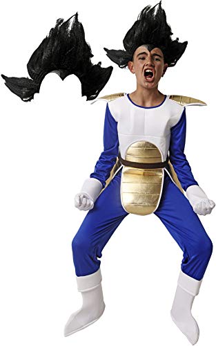 Gojoy shop- Disfraz Completo y Peluca de Saiyan Vegeta de Guerrero Z de Dragon Ball para Niño Carnaval (Contiene Peluca ,Mono con Peto y Cubrebotas y Guantes, 4 Tallas Diferentes) (5-6 AÑOS)