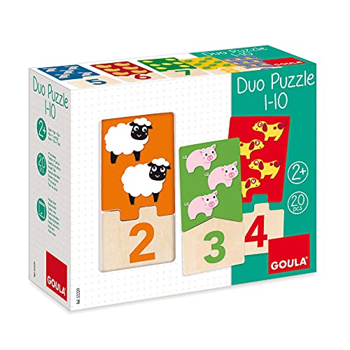 Goula - Duo puzle 1-10 - Puzle de madera para aprender los números para niños a partir de 2 años