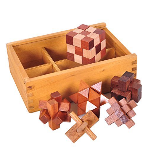 Gracelaza 6 Piezas Juguetes Rompecabezas de Madera Caja Set - IQ Juguete Educativo - 3D Brain Teaser Puzzle de Madera - Juego Niños y Adolescentes