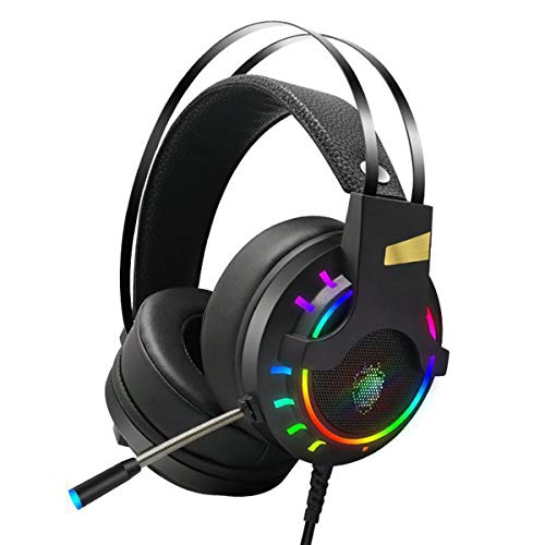 Greatangle-UK Profession Gaming Headset Auriculares de Juego de Graves Profundos con micrófono para computadora Gamer 3.5/7.1 USB Channel Black 3.5 Interfaz