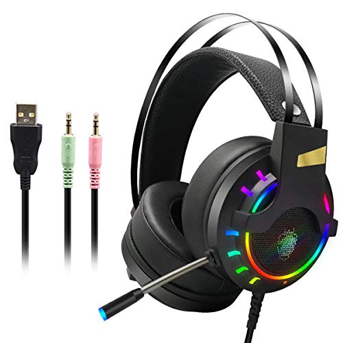 Greatangle-UK Profession Gaming Headset Auriculares de Juego de Graves Profundos con micrófono para computadora Gamer 3.5/7.1 USB Channel Black 3.5 Interfaz