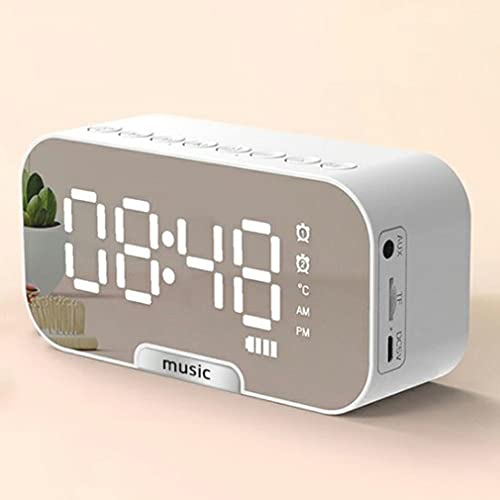 Greatangle-UK Reloj inalámbrico Altavoz Radio Pantalla de Temperatura Dormitorio Reloj Despertador Cocina Oficina Reloj Despertador Inteligente Blanco 13,9 * 6,8 * 4,5 cm