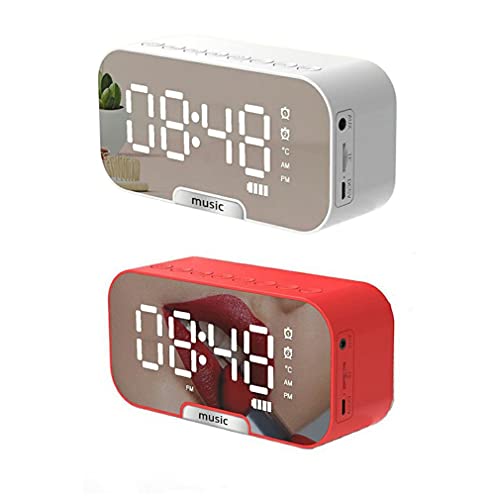 Greatangle-UK Reloj inalámbrico Altavoz Radio Pantalla de Temperatura Dormitorio Reloj Despertador Cocina Oficina Reloj Despertador Inteligente Blanco 13,9 * 6,8 * 4,5 cm