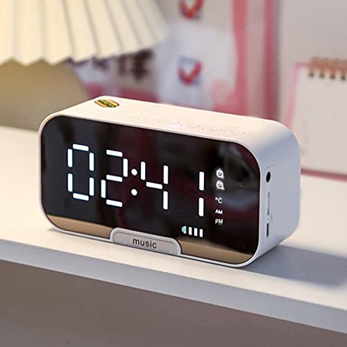 Greatangle-UK Reloj inalámbrico Altavoz Radio Pantalla de Temperatura Dormitorio Reloj Despertador Cocina Oficina Reloj Despertador Inteligente Blanco 13,9 * 6,8 * 4,5 cm