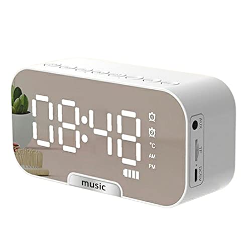 Greatangle-UK Reloj inalámbrico Altavoz Radio Pantalla de Temperatura Dormitorio Reloj Despertador Cocina Oficina Reloj Despertador Inteligente Blanco 13,9 * 6,8 * 4,5 cm