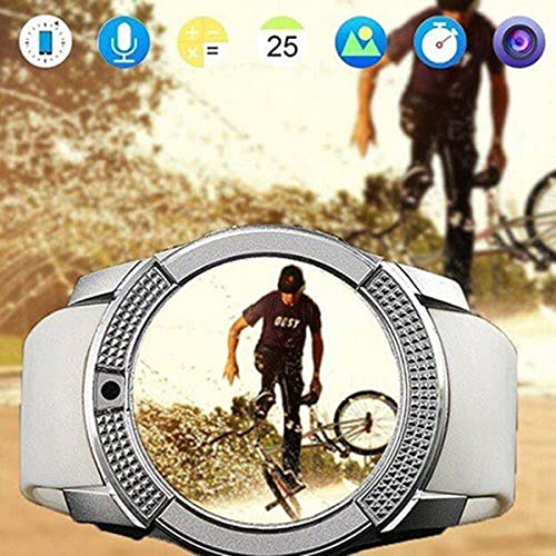 Greatangle-UK Smart Watch Men con cámara Smartwatch Podómetro Monitor de frecuencia cardíaca Tarjeta SIM Reloj de Pulsera Blanco