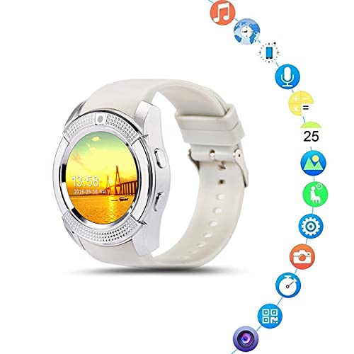 Greatangle-UK Smart Watch Men con cámara Smartwatch Podómetro Monitor de frecuencia cardíaca Tarjeta SIM Reloj de Pulsera Blanco