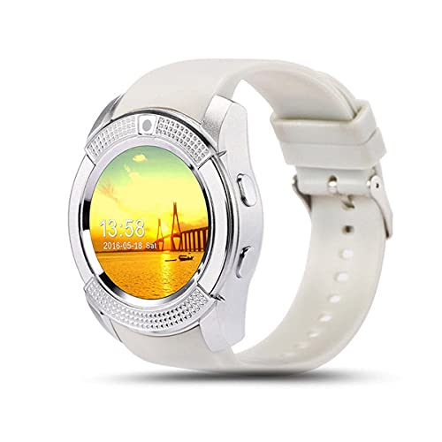 Greatangle-UK Smart Watch Men con cámara Smartwatch Podómetro Monitor de frecuencia cardíaca Tarjeta SIM Reloj de Pulsera Blanco