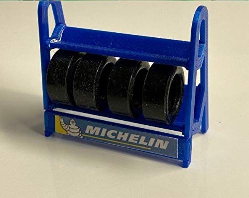 Greenhills Scalextric Carrera Tyre Rack with 4 x Tyres in Blue 1.32 Scale- New - G2076