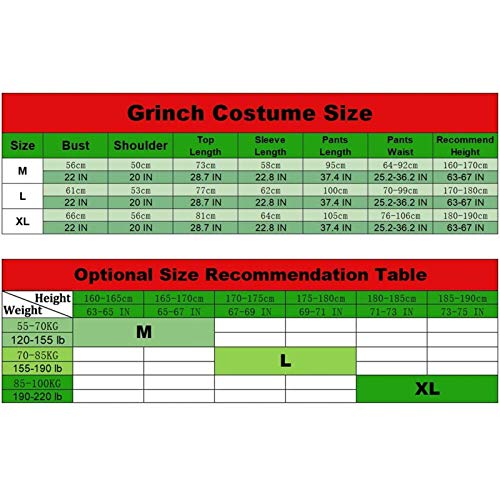 Grinch - Disfraz de Navidad para adultos, 7 unidades, color verde, para cosplay peludo, traje de Papá Noel, traje de terciopelo para hombres, mujeres y niños (color: verde, tamaño: XL)