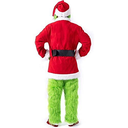 Grinch - Disfraz de Navidad para adultos, 7 unidades, color verde, para cosplay peludo, traje de Papá Noel, traje de terciopelo para hombres, mujeres y niños (color: verde, tamaño: XL)