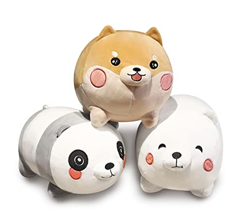 GRTLPOK 2021 3 PCS/Set Soft Toys Relleno Animal Almohada Felpa, Cute Fat Corgi & Panda & Bear Muñecas para dormir sofá cama, juguete de peluche para niños cumpleaños (30cm) (1. marrón)