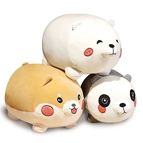 GRTLPOK 2021 3 PCS/Set Soft Toys Relleno Animal Almohada Felpa, Cute Fat Corgi & Panda & Bear Muñecas para dormir sofá cama, juguete de peluche para niños cumpleaños (30cm) (1. marrón)