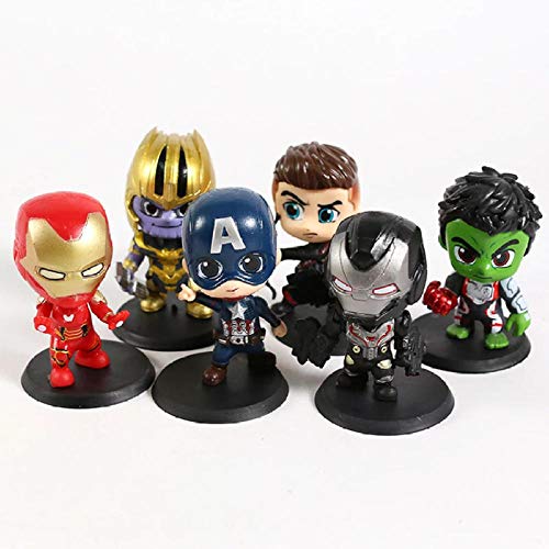 GSDGSD Avengers Endgame Thanos Hulk Capitán América Iron Man War Machine Hawkeye PVC Figuras Juguetes Decoración de Coches Muñecas 6 unids/Set