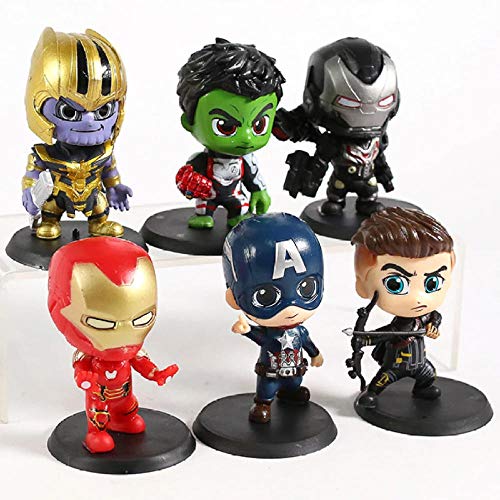 GSDGSD Avengers Endgame Thanos Hulk Capitán América Iron Man War Machine Hawkeye PVC Figuras Juguetes Decoración de Coches Muñecas 6 unids/Set