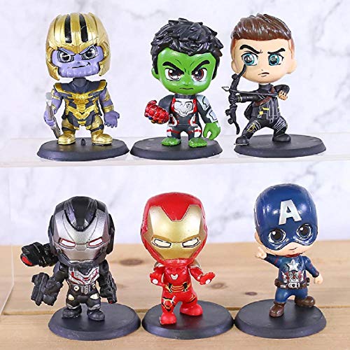 GSDGSD Avengers Endgame Thanos Hulk Capitán América Iron Man War Machine Hawkeye PVC Figuras Juguetes Decoración de Coches Muñecas 6 unids/Set