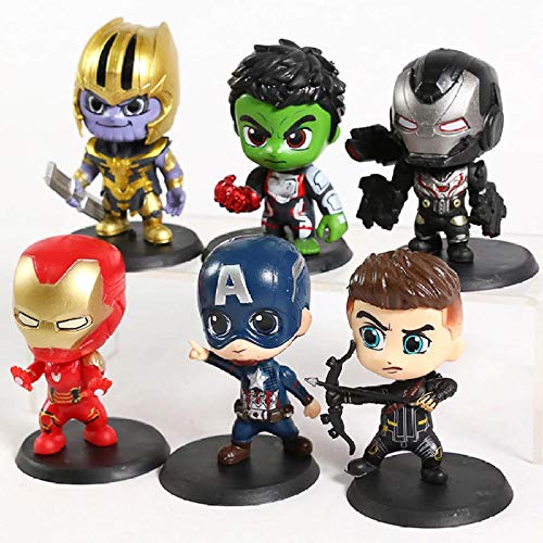 GSDGSD Avengers Endgame Thanos Hulk Capitán América Iron Man War Machine Hawkeye PVC Figuras Juguetes Decoración de Coches Muñecas 6 unids/Set