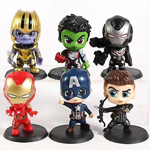 GSDGSD Avengers Endgame Thanos Hulk Capitán América Iron Man War Machine Hawkeye PVC Figuras Juguetes Decoración de Coches Muñecas 6 unids/Set